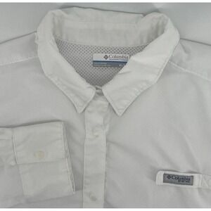 Columbia PFG Fishing Shirt Women XL White Omni-Shade Long Sleeve Snap Angler